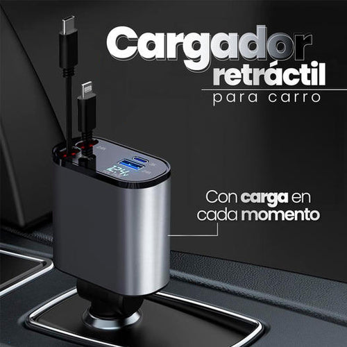Cargador Retráctil 4 en 1 para Auto - ¡Carga Ultra Rápida y Organiza de forma fácil!