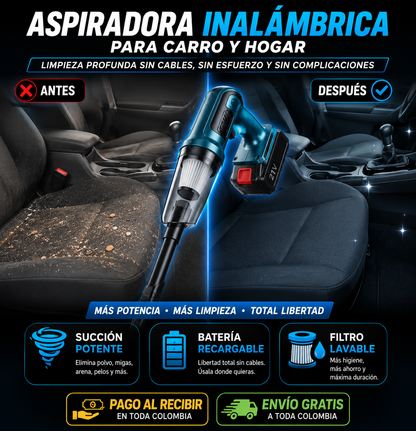 Aspiradora Inalámbrica Portátil para Carro y Hogar