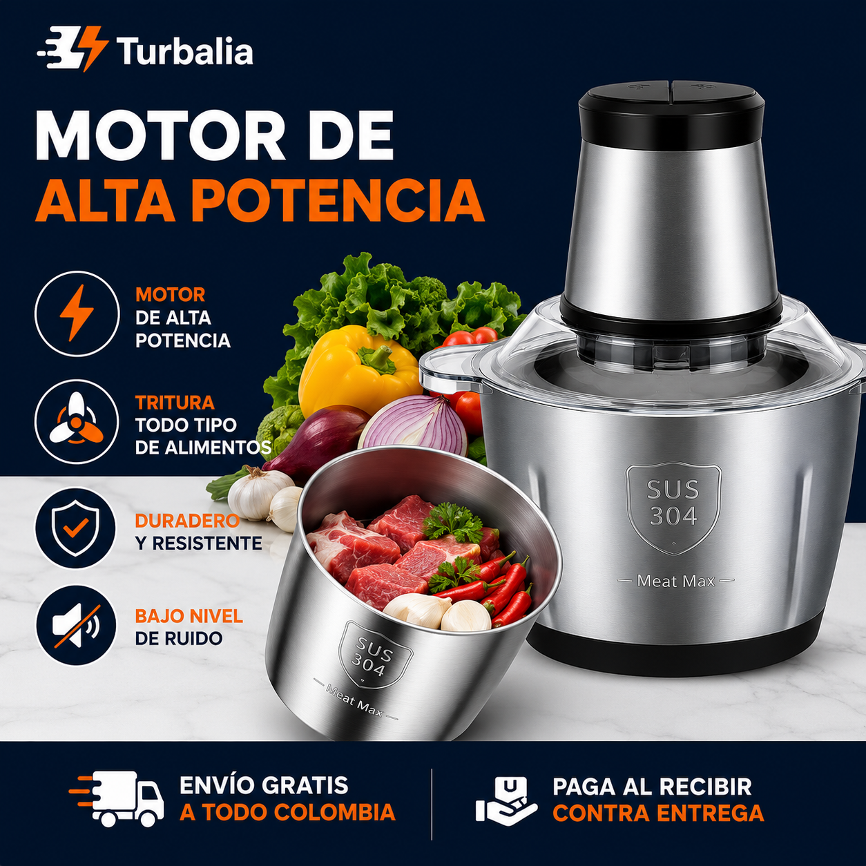 Molino Picador Eléctrico Acero Inoxidable 3 Litros – Tamaño Grande
