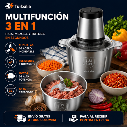 Molino Picador Eléctrico Acero Inoxidable 3 Litros – Tamaño Grande