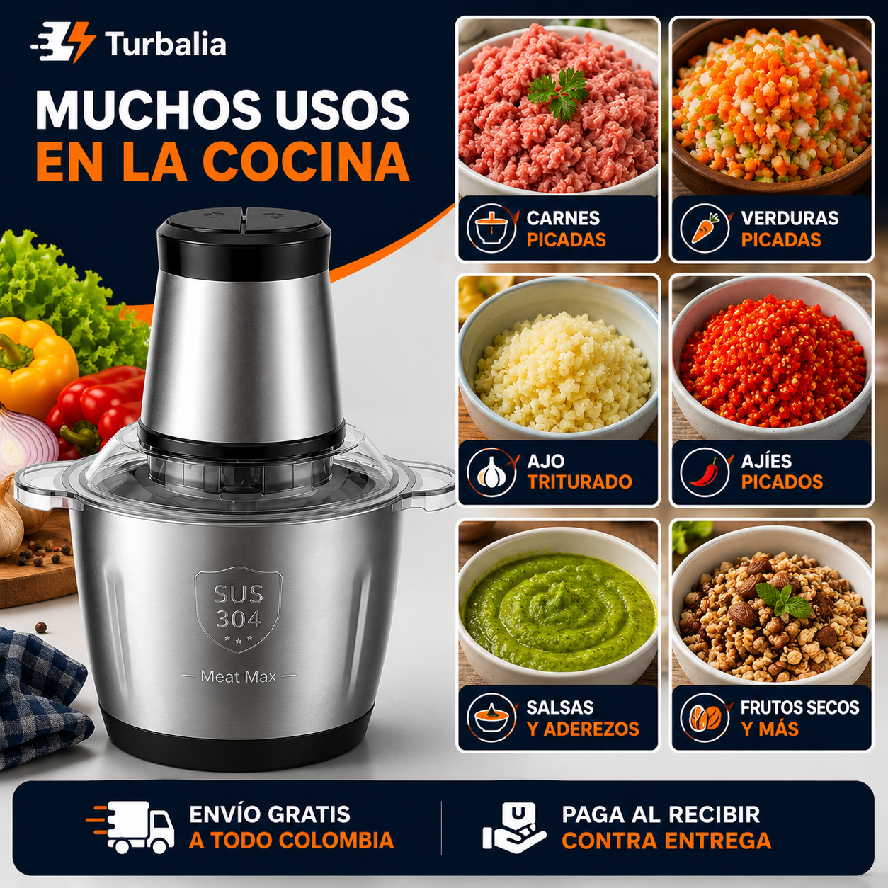 Molino Picador Eléctrico Acero Inoxidable 3 Litros – Tamaño Grande